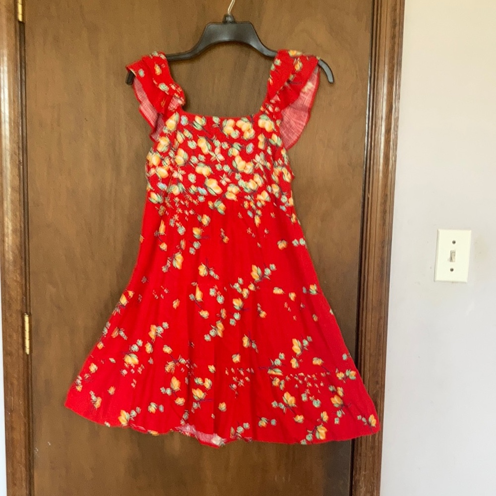 Relist7/18❌ LC LAUREN CONRAD red with lemon & floral print tie back dress - Picture 15 of 16
